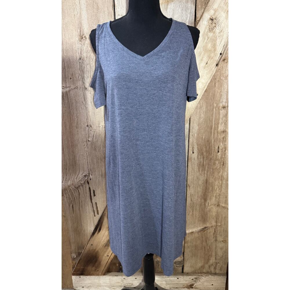 Time And Tru Blue Gray Cold Shoulder Slip On Dress Women's Size Medium 8-10